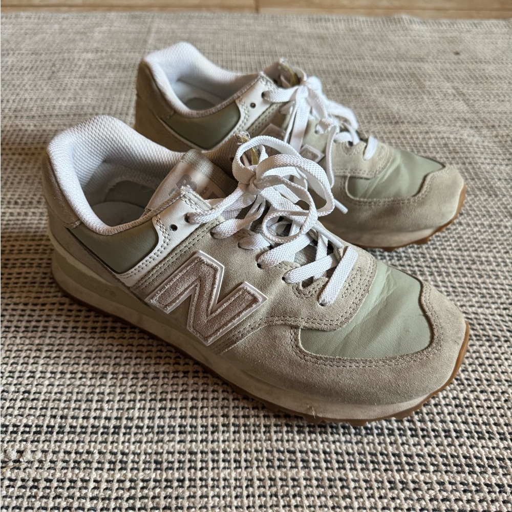 New Balance Women's 574 Cream and Tan Sneakers